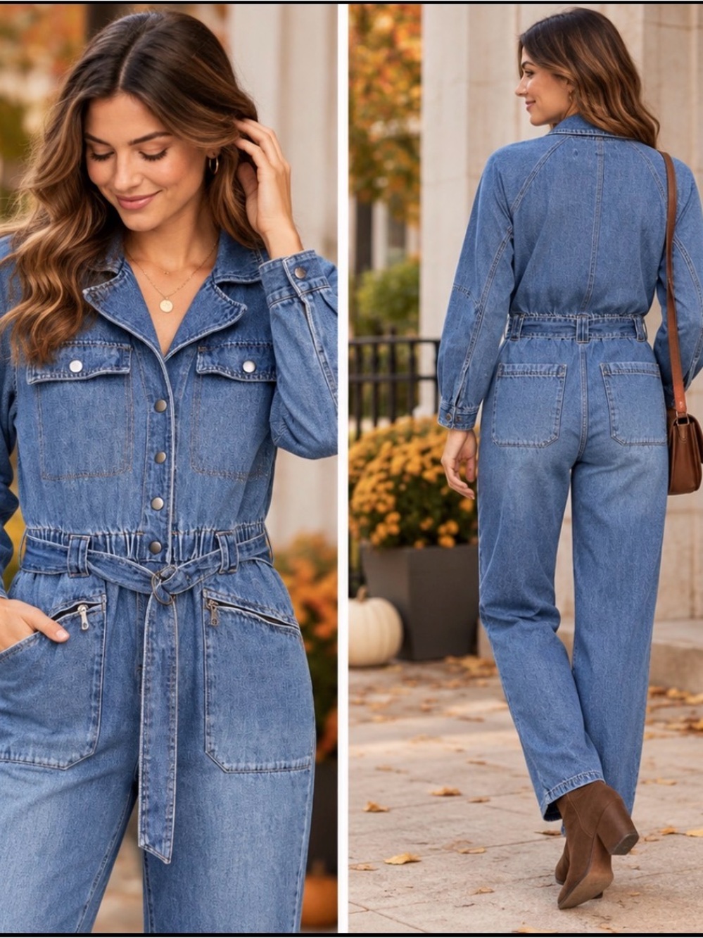 H&M Denim Utility Jumpsuit Blue Size Medium Belted